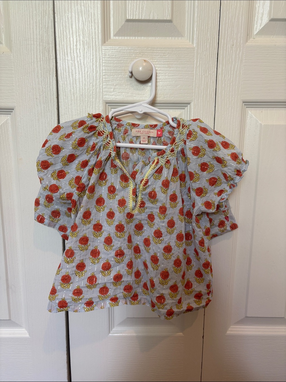 SOLD Pink Chicken Girls White Top with Red Strawberry Print